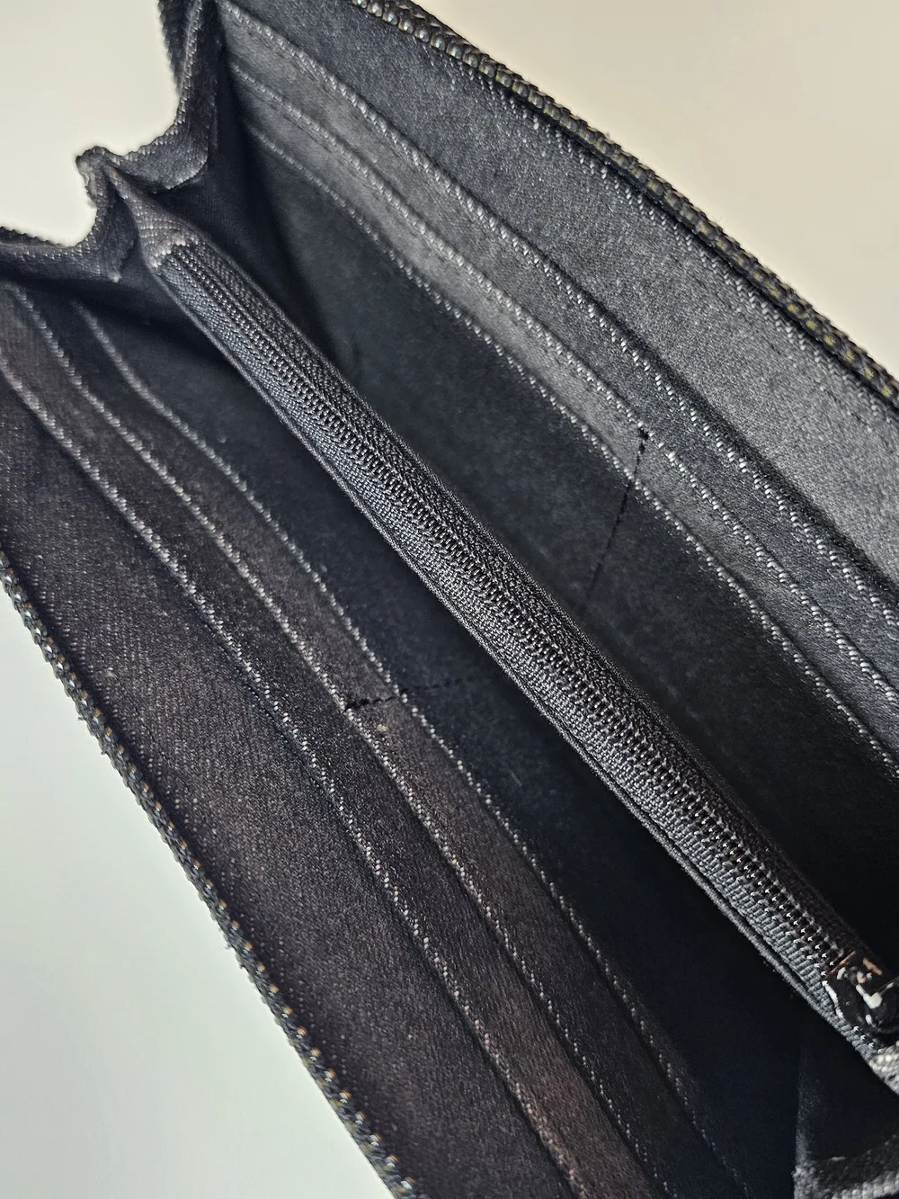 Black Denim Metal Studded Zip-Around Wristlet Wallet